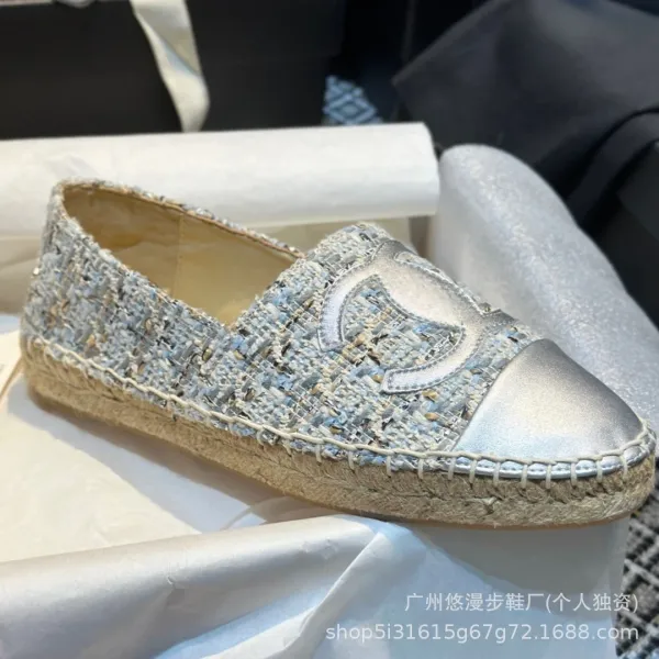 Chanel CC Logo Quilted Espadrille Loafers Black and White - 35