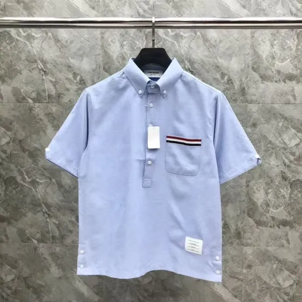 Thom Browne Short-Sleeve Oxford Shirt Light Blue - 21
