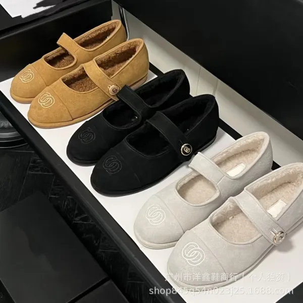 Chanel Mary Jane Flats Beige Suede with CC Logo Shoes - 3