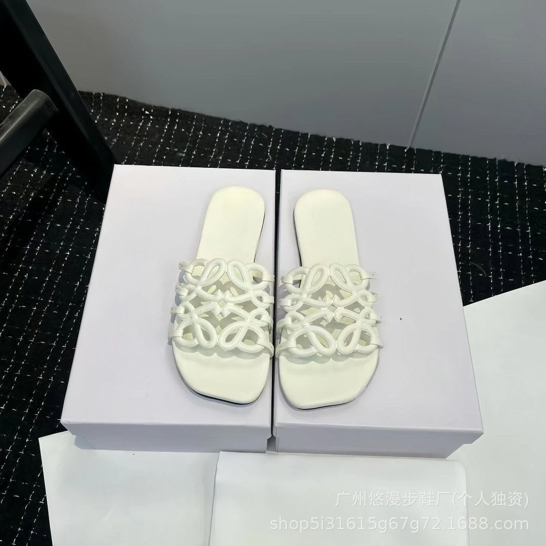 Loewe Puzzle Flat Slide Sandals White