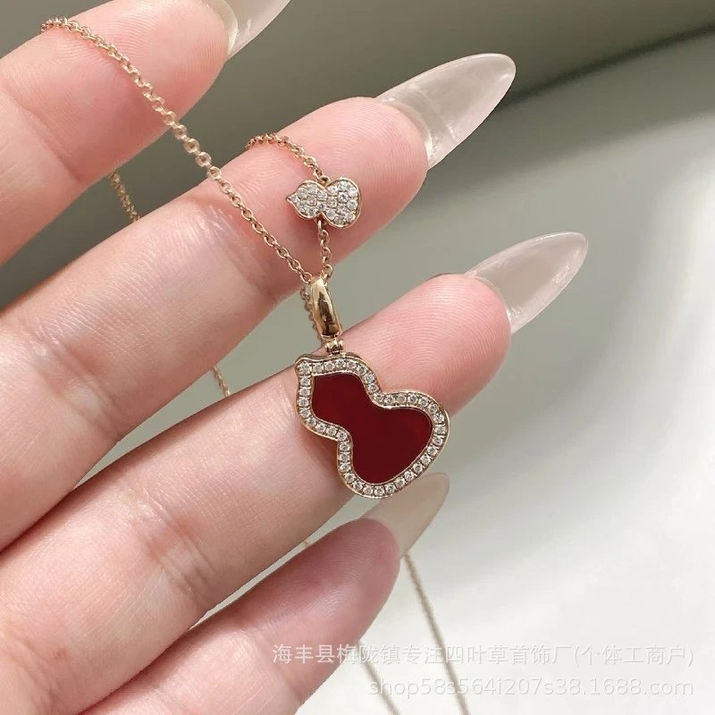 Four-Leaf Clover Heart Pendant Necklace in Red Enamel and Gold-Tone with Cubic Zirconia - 4