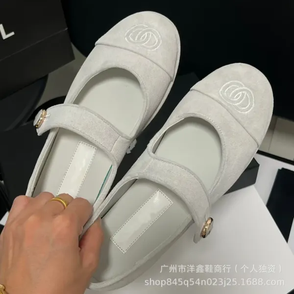 Chanel Mary Jane Flats Beige Suede with CC Logo Shoes - 11