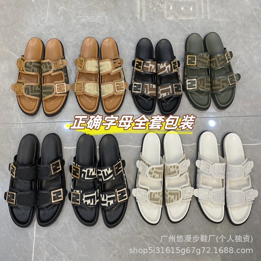 F Letter Metal Buckle Canvas Slipper