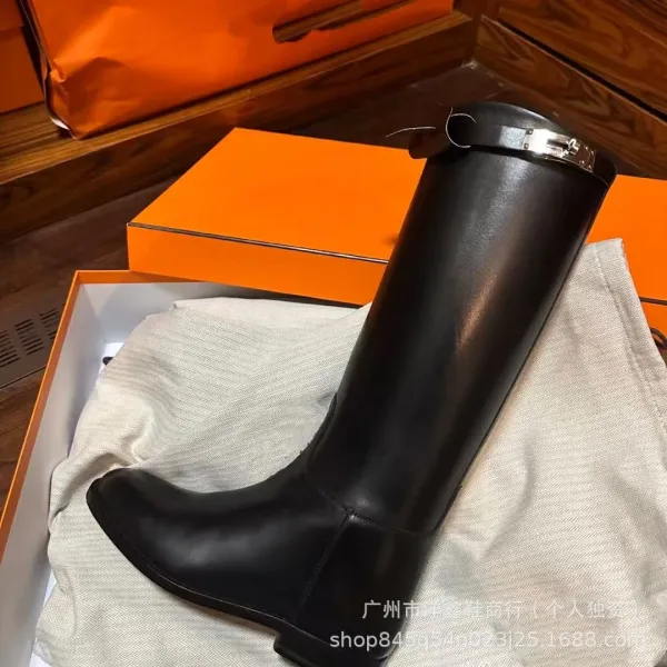 Hermès Chelsea Boots Black Leather Knee-High Boots - 6