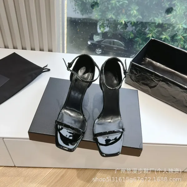 Saint Laurent Tribute Sandals Black Patent Leather Heels - 3