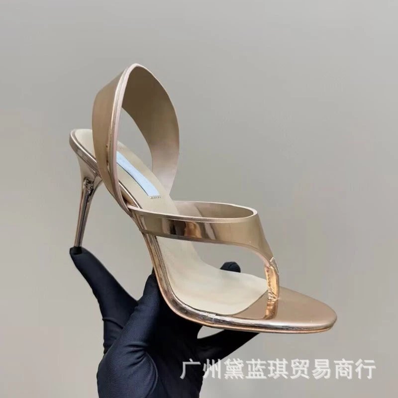 Metallic Pink Strappy Stiletto Thong Sandals