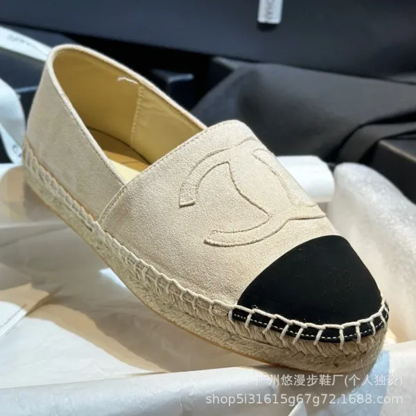 Chanel CC Logo Quilted Espadrille Loafers Black and White - 25