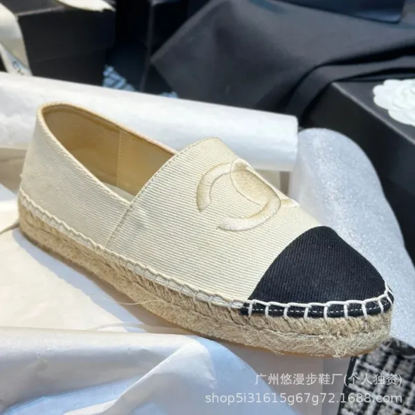 Chanel CC Logo Quilted Espadrille Loafers Black and White - 28