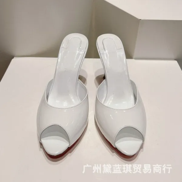 Red Patent Leather Peep-Toe Mule Heels - 5