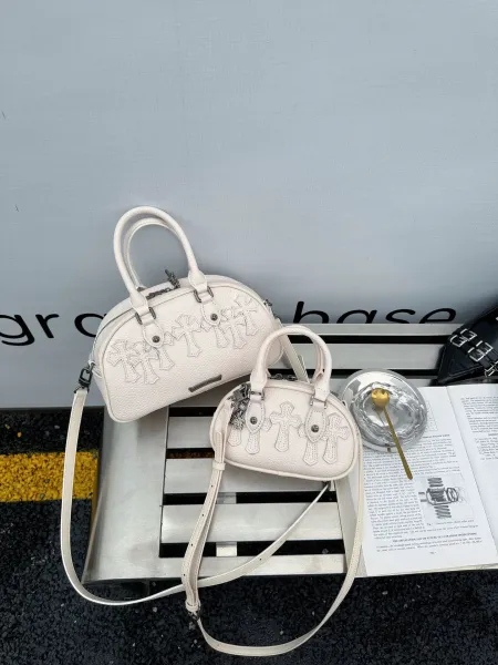 Chrome Hearts Mini Crossbody Bag Black Leather Handbag - 25