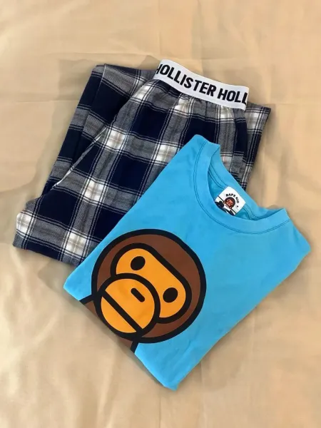 Design Heart-Print Striped Sleep Shorts White/Blue - 9