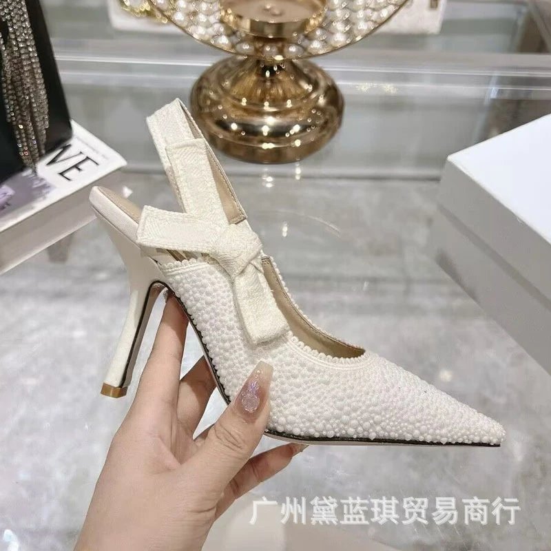 Design Crystal-Embellished Pointed-Toe Slingback Heels Silver Gray - 7