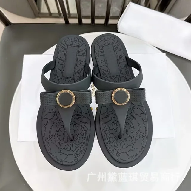 Unbranded Sandals Flat thong with slingback strap and round medallion detail product detail image 5