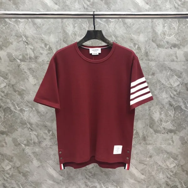 Thom Browne 4-Bar Stripe Ribbed T-Shirt Burgundy - 36