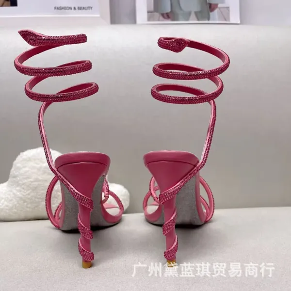 Purple Crystal Spiral Ankle Wrap Stiletto Heels - 4