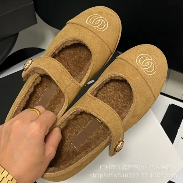 Chanel Mary Jane Flats Beige Suede with CC Logo Shoes - 38