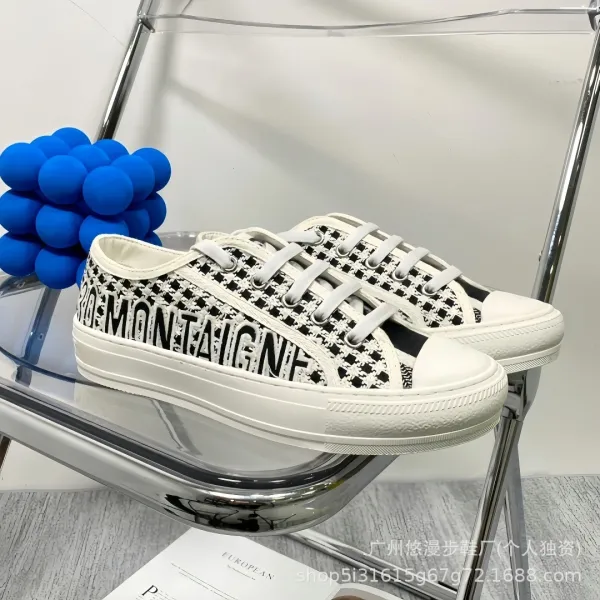 Dior B23 Oblique Print White Canvas Sneakers - 17