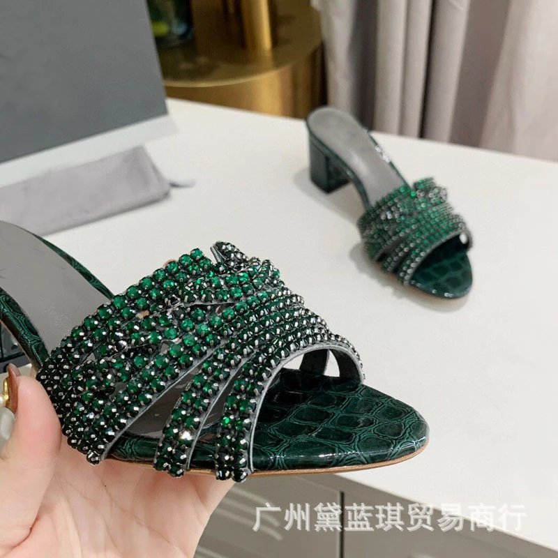 Design Crystal-Embellished Croc-Print Block Heel Mules Black - 3