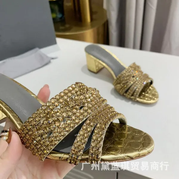 Design Crystal-Embellished Croc-Print Block Heel Mules Black - 7