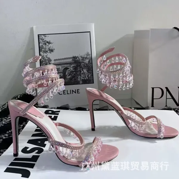 Crystal-Embellished Silver Stiletto Heels - 3