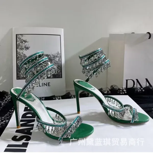 Crystal-Embellished Silver Stiletto Heels - 11