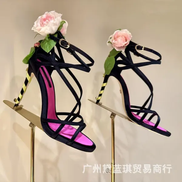 Christian Louboutin Flower-Embellished Strappy Red Stilettos - 8