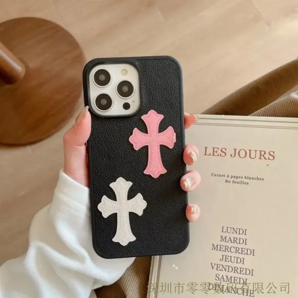 Saint Tears Cross Embroidered Leather Phone Case Black - 6