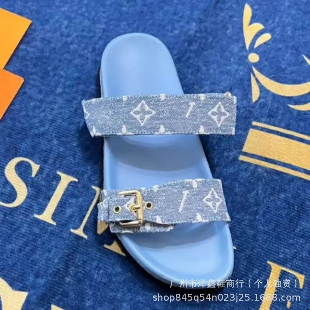 Louis Vuitton Monogram Denim Slide Sandals Light Blue