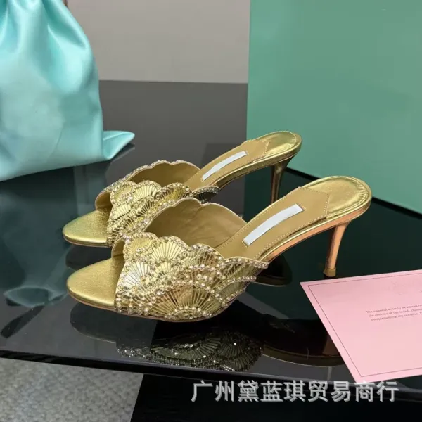 Design Crystal-Embellished Scallop-Toe Mule Heels Silver - 4