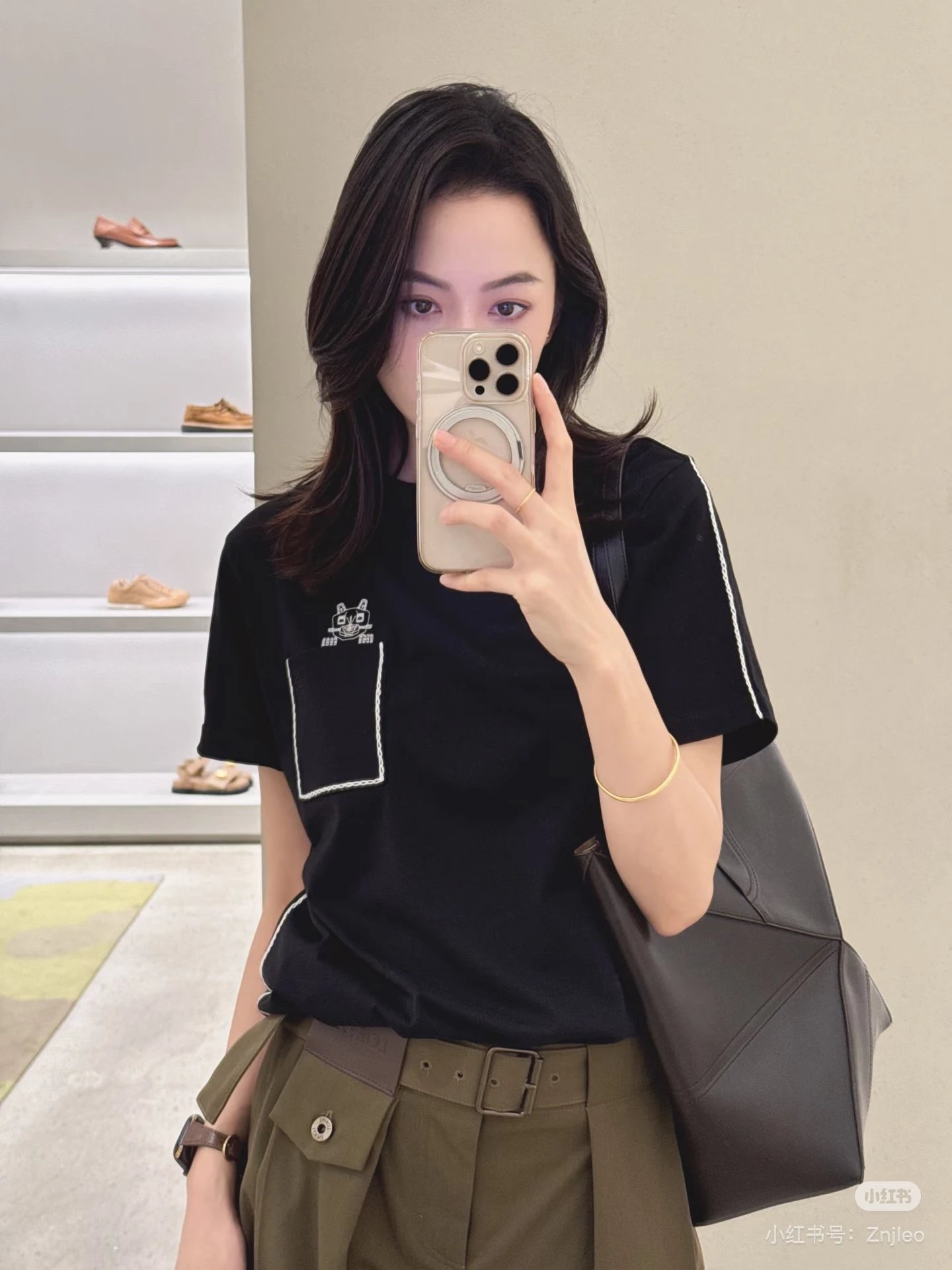 Loewe Puzzle Tote Black Leather Tote Bag - 4