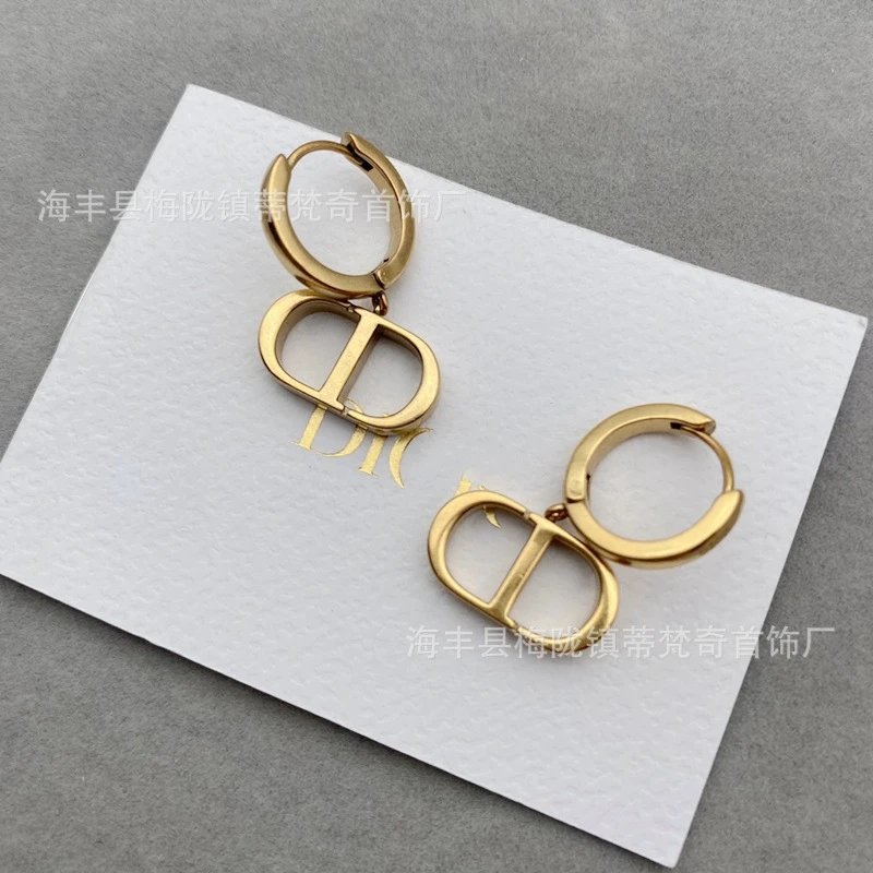 Dior CD Logo Hoop Earrings Gold Jewelry - 4
