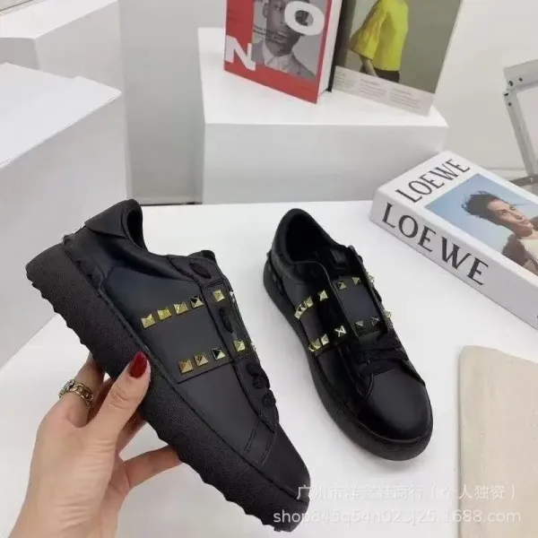 Valentino Rockstud Spike Black Leather Sneakers - 8