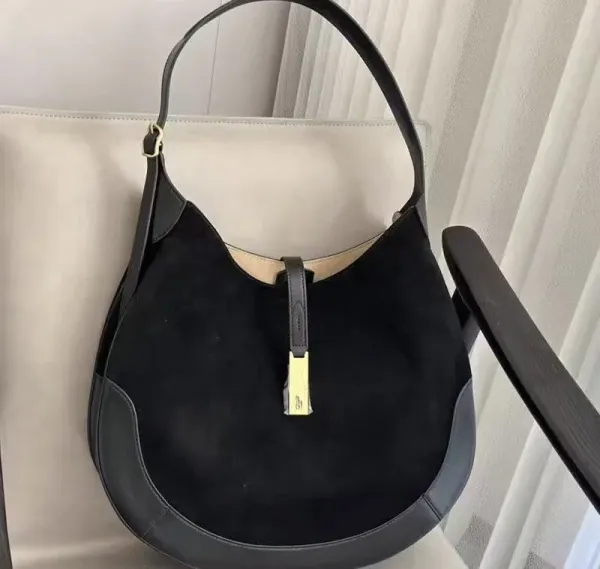 Ralph Lauren Hobo Bag Brown Suede with Gold Horse Logo Shoulder Bag - 15