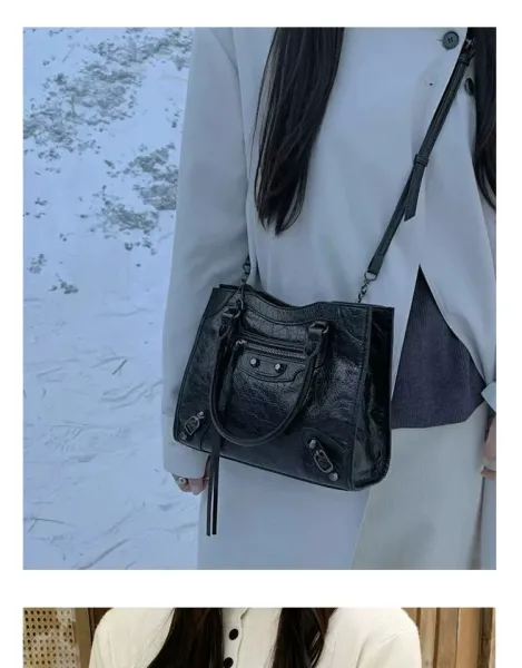 Balenciaga Mini City Bag Black Crinkled Leather Handbag - 10