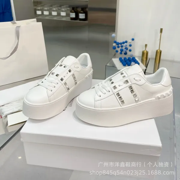 Valentino Garavani Rockstud Flat White Platform Sneakers - 16