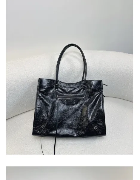 Balenciaga Mini City Bag Black Crinkled Leather Handbag - 21