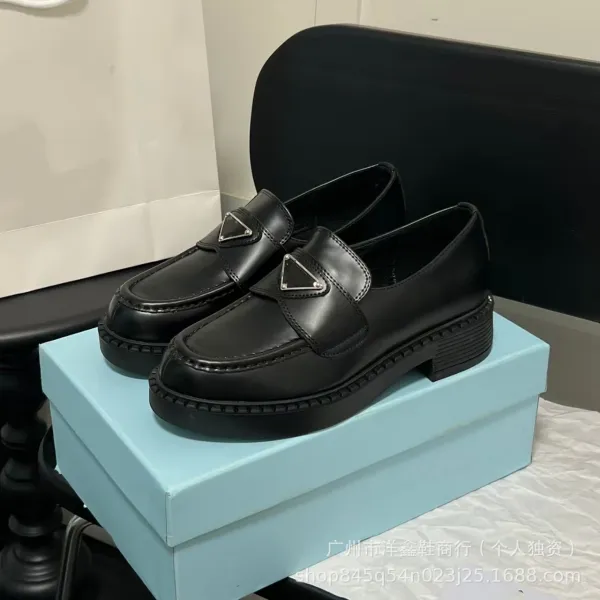 Prada Cleated Loafers Black Patent Leather Chunky Platform Loafers - 24