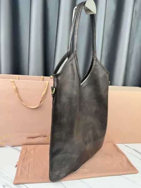 Miu Miu Logo-Embossed Distressed Brown Tote Bag - 15