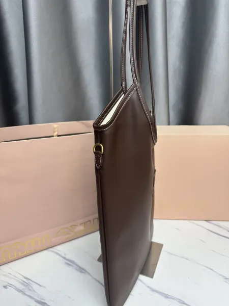Miu Miu Logo-Embossed Distressed Brown Tote Bag - 23