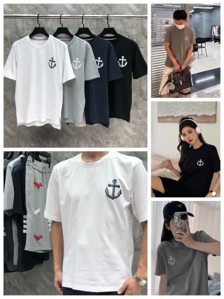 Thom Browne Anchor Embroidered Navy T-Shirt - 4