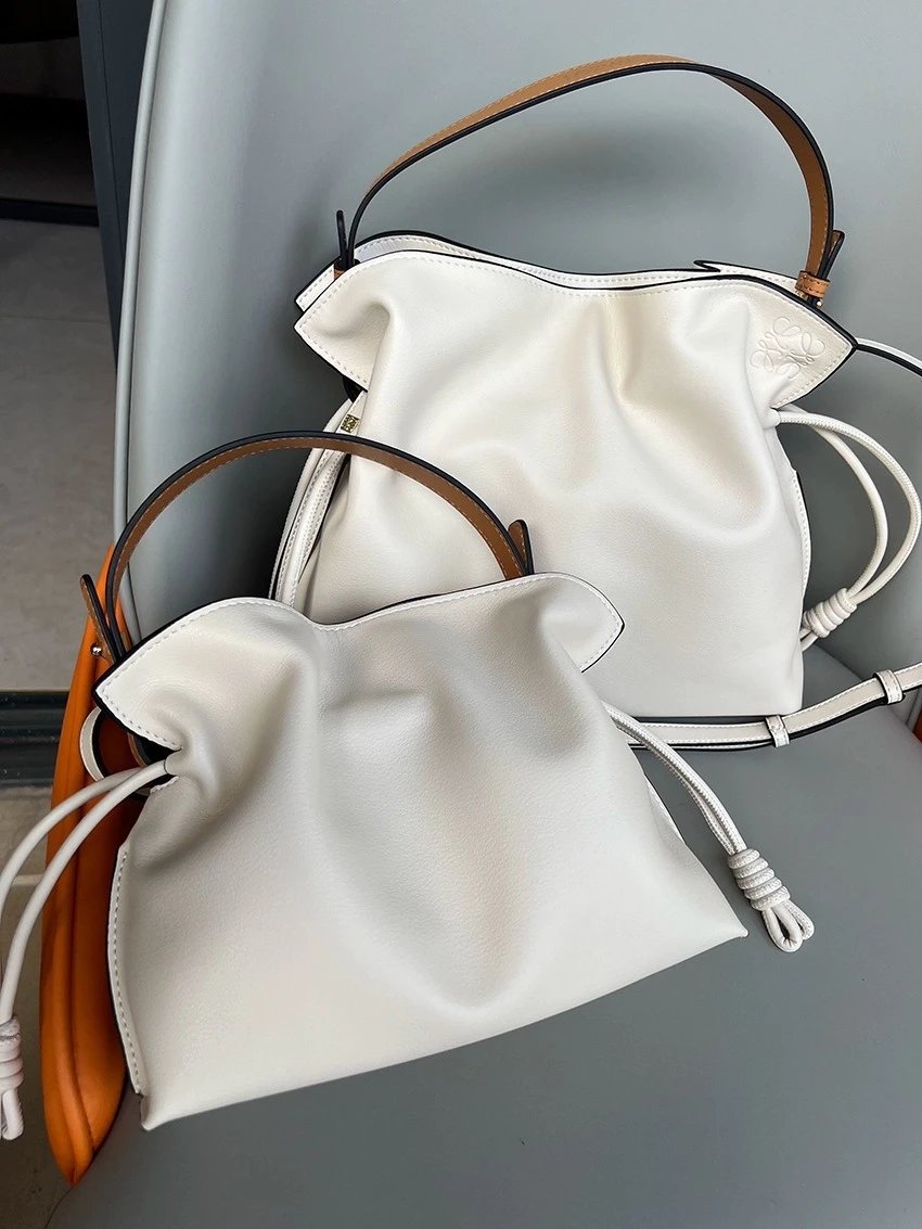 Loewe Flamenco Bucket Bag White Leather Handbag