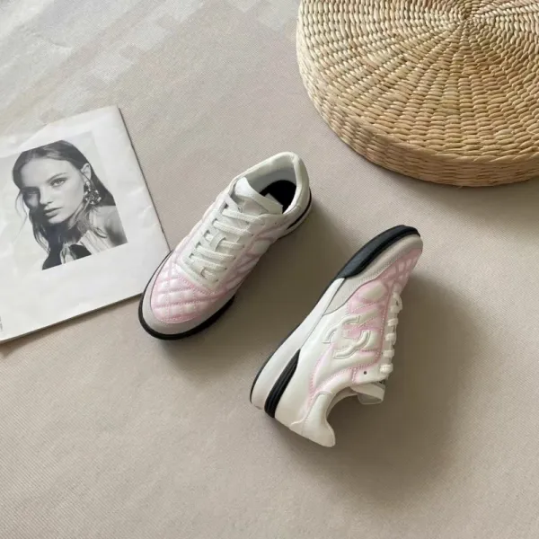 Chanel CC Logo Quilted Sneakers White Pink - 16