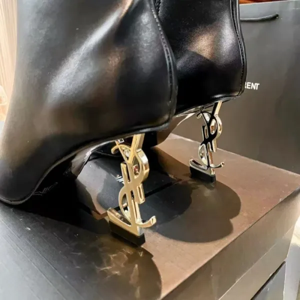 Saint Laurent Opyum Ankle Boots Black Leather Stiletto Heels - 8
