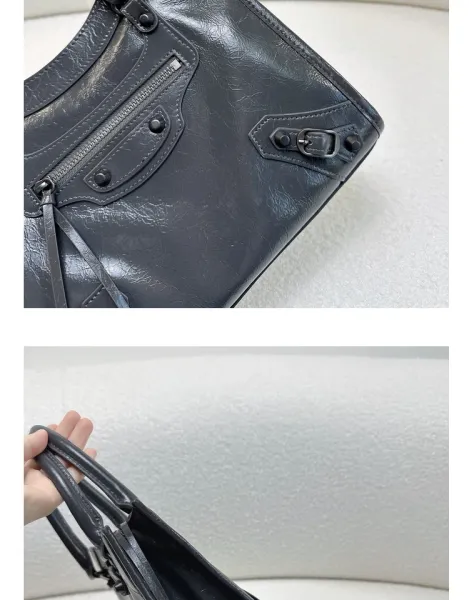 Balenciaga Mini City Bag Black Crinkled Leather Handbag - 34