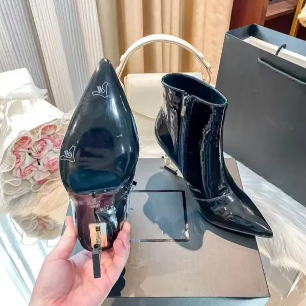 Saint Laurent Opyum Ankle Boots Black Leather Stiletto Heels - 16