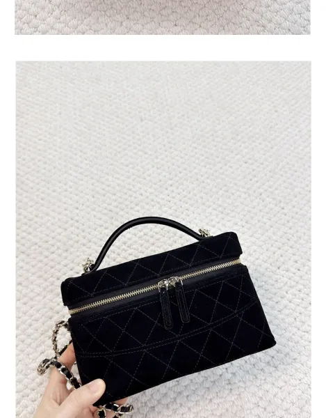 Chanel Mini Vanity Case Black Velvet Chain Bag - 21