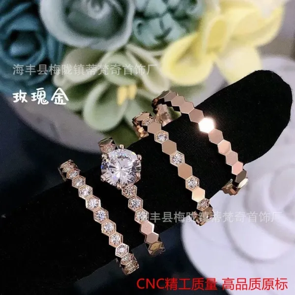 Hexagonal Pavé Ring Gold Tone Jewelry - 5