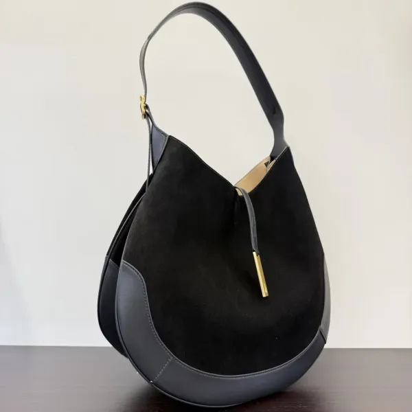 Ralph Lauren Hobo Bag Brown Suede with Gold Horse Logo Shoulder Bag - 16