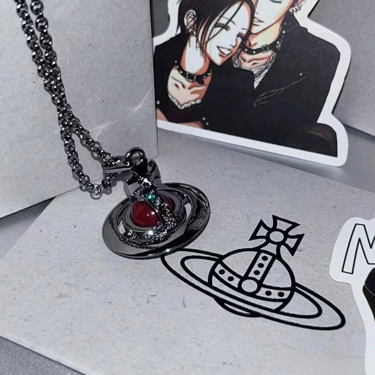 Unbranded Jewelry Saturn Orb Pendant Necklace with Cross Detail image 2