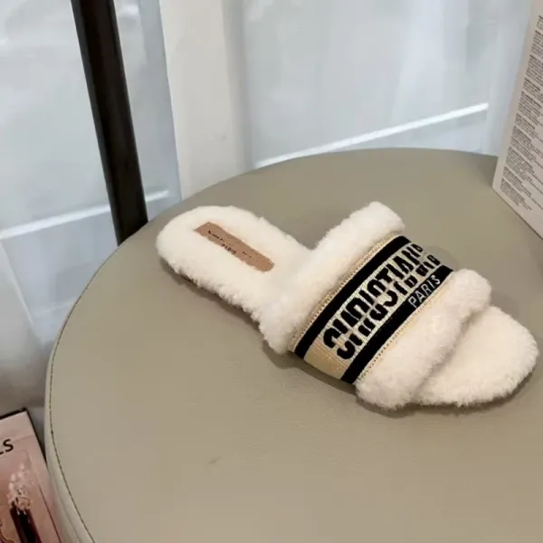 Dior J'Adior Slide White Faux Shearling Slippers - 5